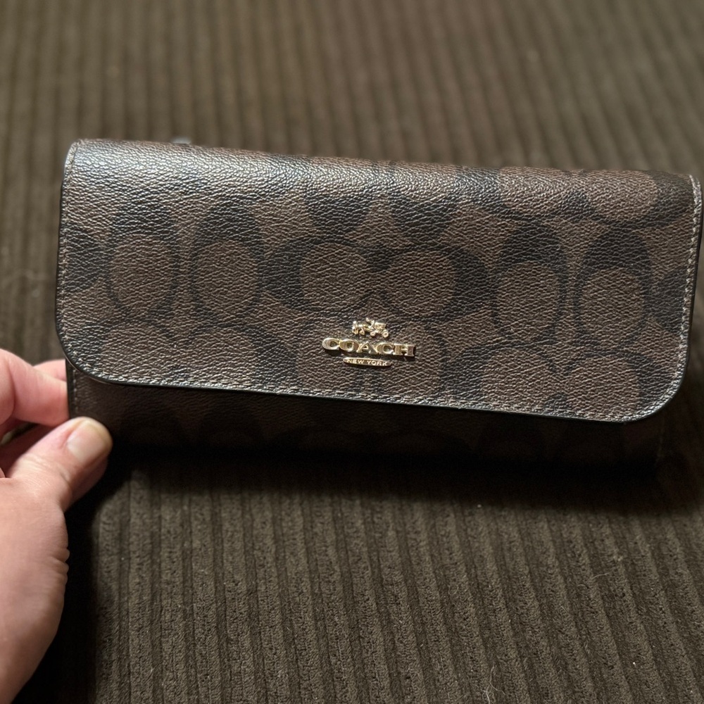 Coach Black and Brown Signature Wallet with Checkbook Holder
